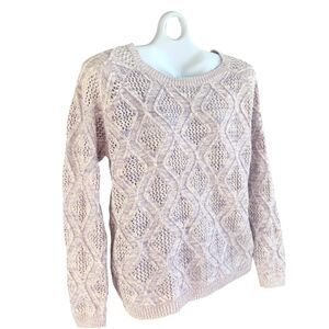 Pastel Lavender Cottagecore Diamond Cable Knit Cotton Sweater XL Hand Knit Look